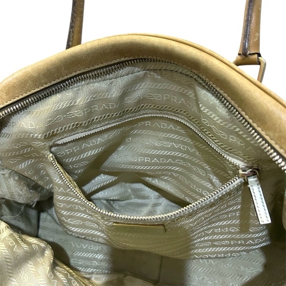 Prada Vitello Drive Bowling Bag Perforated Cream Tan Leather Bag - Picture 10 of 16